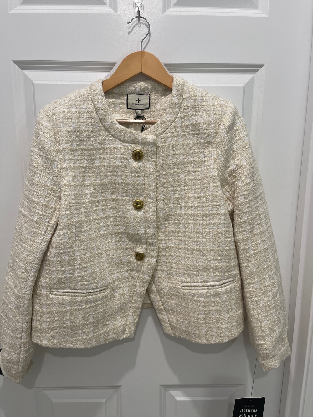 NWT Tuckernuck Cream Tweed Round-Neck Jacket with Gold Buttons
